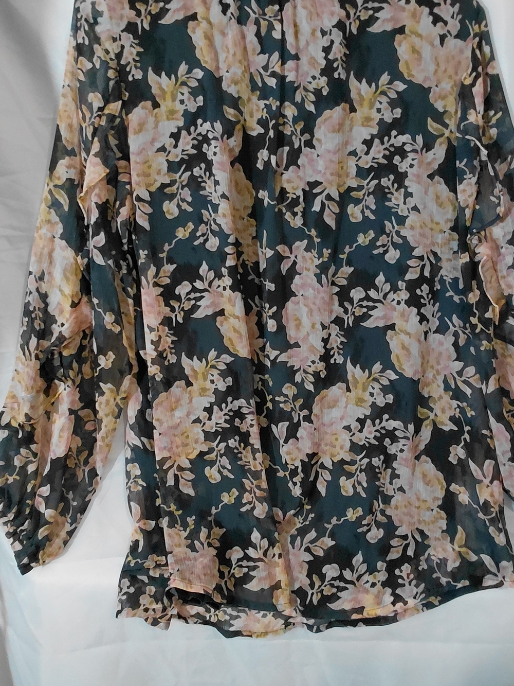 LC Lauren Conrad Black Floral Blouse with Pink & Cream Blooms - Picture 14 of 15